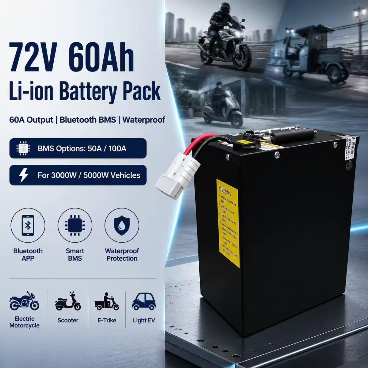 Bateria de polímero de lítio ( - 72V 60Ah Lifepo4 Battery Pack avaliação e preço